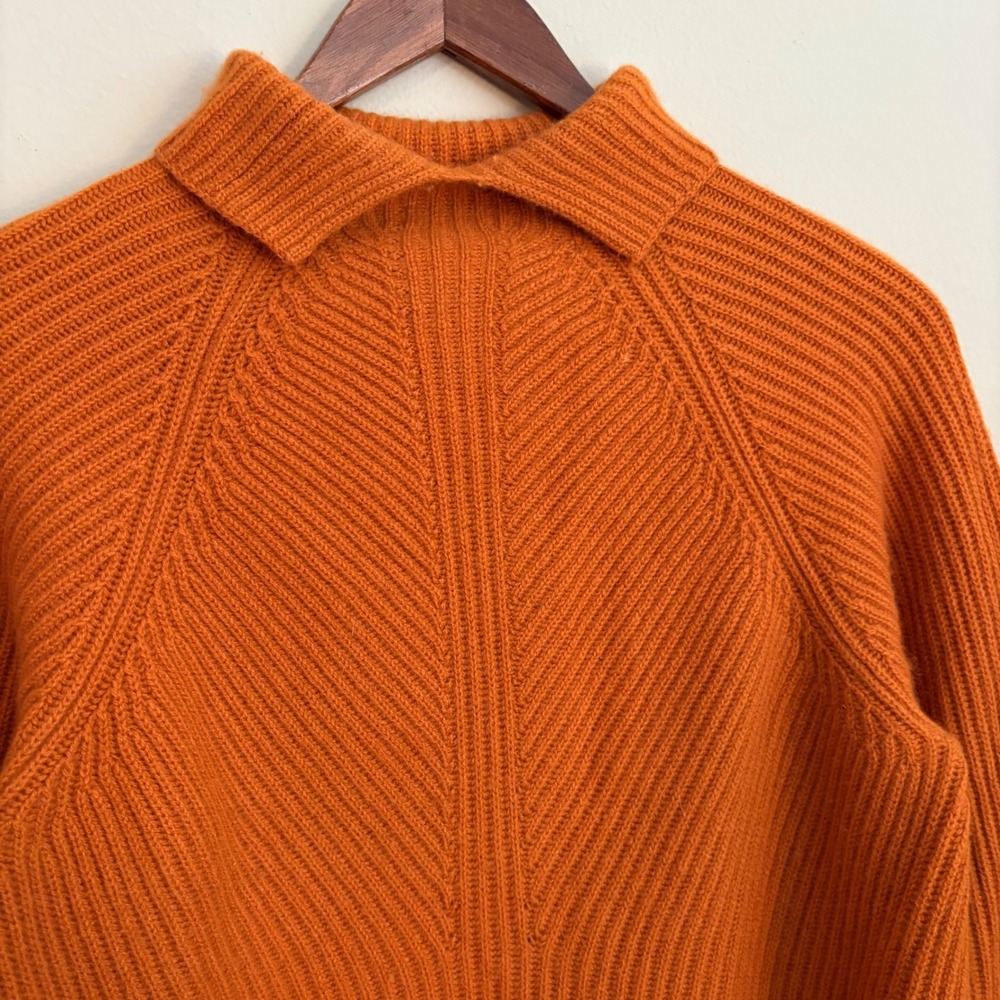 Theory Womens 100% Cashmere Orange Terra Cotta Slouchy Polo Pullover Sweater